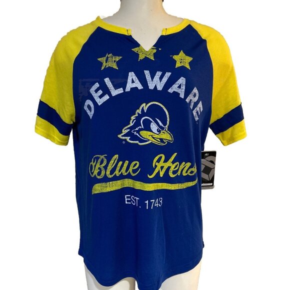 Colosseum Tops - NEW Delaware Fightin' Blue Hens Colosseum SS Crown Of Fire V Neck Shirt Womens M